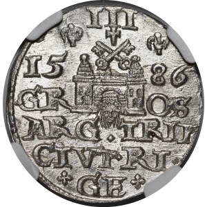 Stefan Batory, Trojak 1586, Ryga - mała głowa, LI - piękny i rzadki