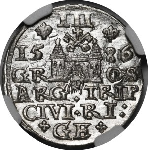 Stefan Batory, Trojak 1586, Riga - small head - variant - beautiful