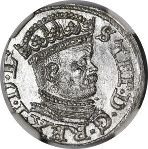 Stefan Batory, Trojak 1586, Riga - small head - squares - beautiful