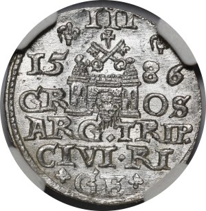 Stefan Batory, Trojak 1586, Riga - small head - squares - beautiful