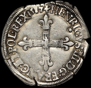 Henry of Valois, 1/4 Ecu 1587 T, Nantes - beautiful