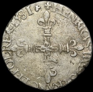 Henry of Valois, 1/4 Ecu 1581 H, La Rochelle - rarer