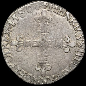 Henry of Valois, 1/4 Ecu 1580 H, La Rochelle