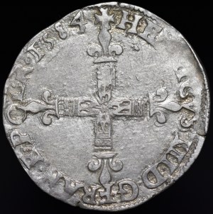 Henry of Valois, 1/4 Ecu 1584 L, Bayonne - b. nice