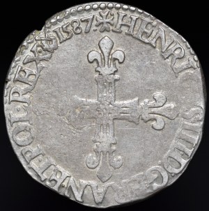 Henry of Valois, 1/4 Ecu 1587 B, Rouen - rare and b. nice