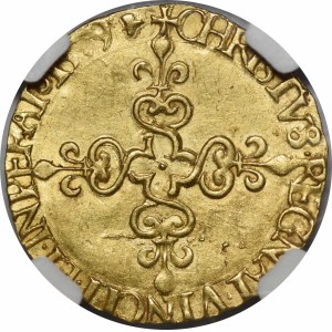 Henryk Walezy, Ecu d'or 1579 H, La Rochelle - b. rzadki