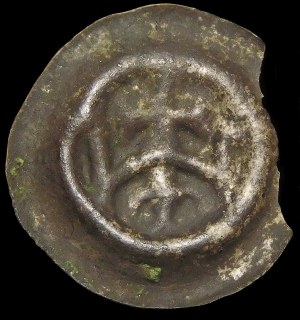 Quarter breakup, Dymin, Brakteat - Building with a cross and a lily