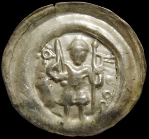 Quartering, Leszek the White, Brakteat - Knight with sword and pennant - rare