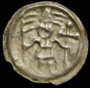 Quarter breakup, Brakteat - Knight in front with flag and cross