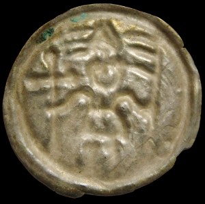 Quarter breakup, Brakteat - Knight in front with flag and cross