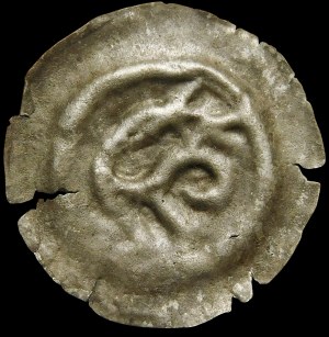 Quarterly breakup, Lestek of Boleslavice, Brakteat - Dragon with head facing backwards
