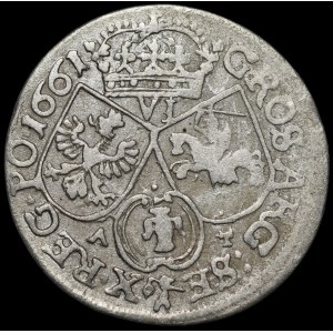 Jan II Kazimierz, Szóstak 1661 AT, Kraków - Popiersie typu I - rzadki