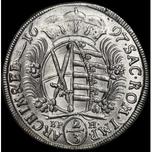 August II Mocny jako Fryderyk August, 2/3 talara 1697 EPH, Lipsk - piękna