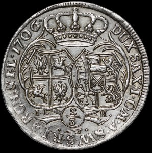 August II the Strong, 2/3 thaler 1706 ILH, Dresden - rare