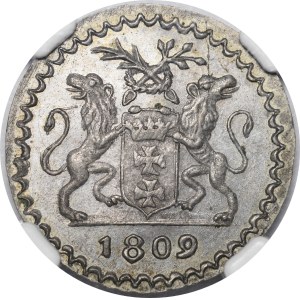 Wolne Miasto Gdańsk, 1/5 guldena 1809 M - próba - rzadkość