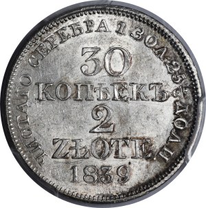 Poland, Russian Partition, 30 kopecks = 2 zlotys 1839 MW, Warsaw