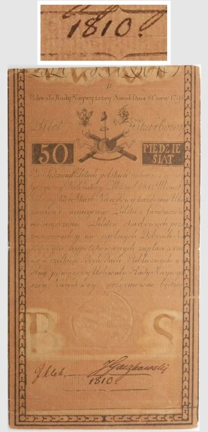 50 zloty 1794 - ser. B - no. 1810 - low number