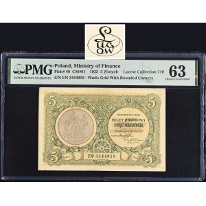 5 złotych 1925 bilet zdawkowy - ser. E - KONSTYTUCJA - PIĘKNY