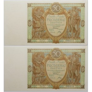 50 złotych 1929 x2 - ser. EJ. - para o kolejnych numerach
