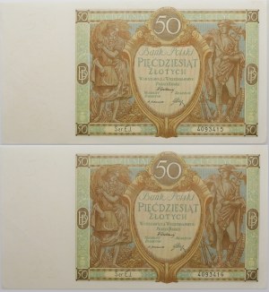 50 gold 1929 x2 - ser. EJ. - pair with consecutive numbers