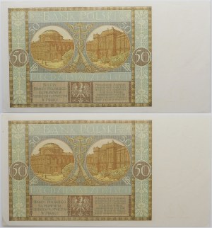 50 gold 1929 x2 - ser. EJ. - pair with consecutive numbers