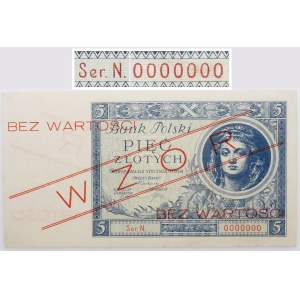 5 złotych 1930 - ser. N. 0000000 - WZÓR - PIĘKNY