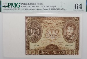 100 gold 1934 - ser. BM. - additional watermark +X+