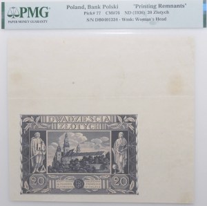 20 zloty 1936 - ser. DB - unfinished print - sheet marker E
