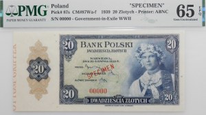 20 gold 1939 - SPECIMEN - ABNCo printing - wide margin