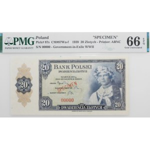 20 złotych 1939 - SPECIMEN - druk ABNCo