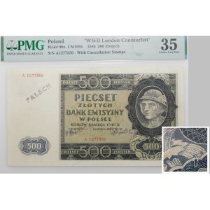 500 złotych 1940 - FAŁSZERSTWO LONDYŃSKIE - RZADKI TYP OZNACZEŃ
