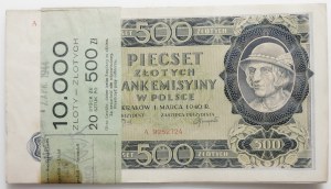 Bank parcel 500 zloty 1940 - ser. A - 20 pieces - consecutive no.