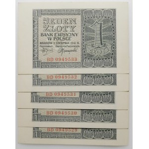zestaw 5 x 1 złoty 1941 - ser. BD - kolejne numery