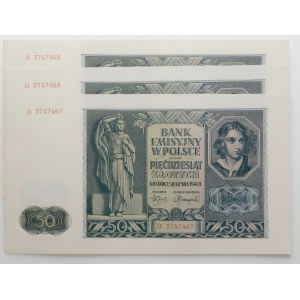 zestaw 3 x 50 złotych 1941 - ser. D - kolejne numery