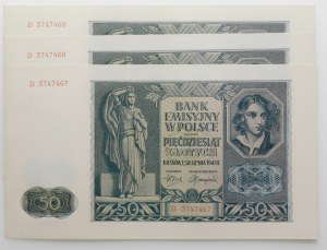 set of 3 x 50 gold 1941 - ser. D - consecutive numbers