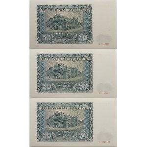 zestaw 3 x 50 złotych 1941 - ser. D - kolejne numery