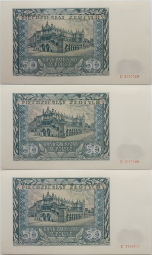 set of 3 x 50 gold 1941 - ser. D - consecutive numbers