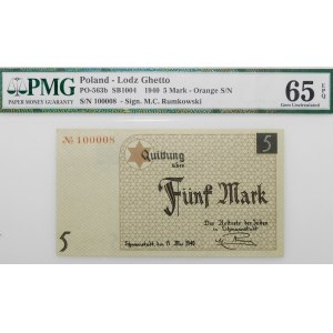 5 marek 1940 getto łódzkie - papier karton - Nr 100XXX