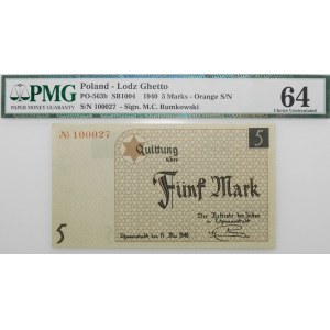 5 marek 1940 getto łódzkie - papier karton - Nr 100XXX