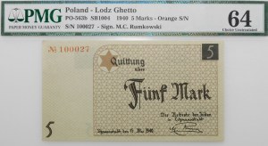 5 marks 1940 Lodz ghetto - paper cardboard - No. 100XXX