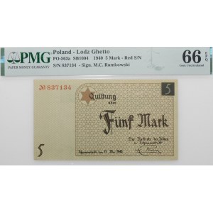 5 marek 1940 getto łódzkie - papier standardowy - Nr 83XXXX