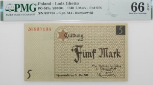 5 marks 1940 Lodz ghetto - standard paper - No. 83XXXXXXXX