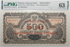 500 zloty 1944 -coins - imprint 25 YEARS of NBP - SPECIMEN