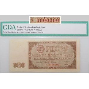 5 złotych 1948 - ser. A 0000000 - AKCEPT - RZADKI