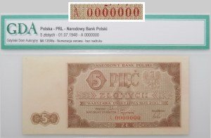5 gold 1948 - ser. A 0000000 - ACCEPT - RARE