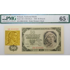 50 złotych 1948 - ser. DB - papier prążkowany