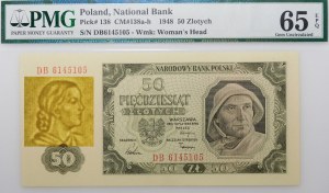50 zloty 1948 - ser. DB - ribbed paper