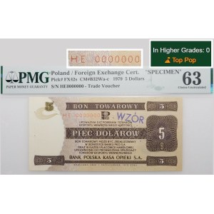 5 dolarów 1979 PeKaO (Pewex) - ser. HE 0000000 - WZÓR