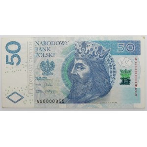 50 złotych 2012 - ser. AG - niski nr 0000855