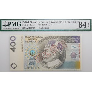 PWPW - 400 złotych 1996 - Zygmunt III Waza - WZÓR na awersie